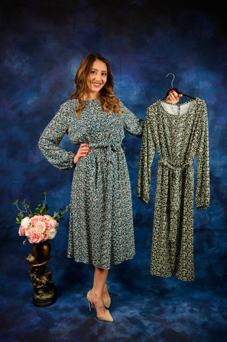 Rochie Midi Verde Deschis Cu Floricele [4]