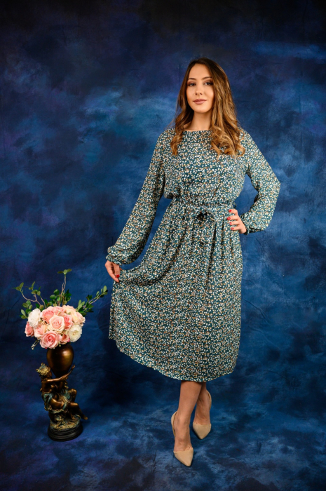 Rochie Midi Verde Deschis Cu Floricele [1]