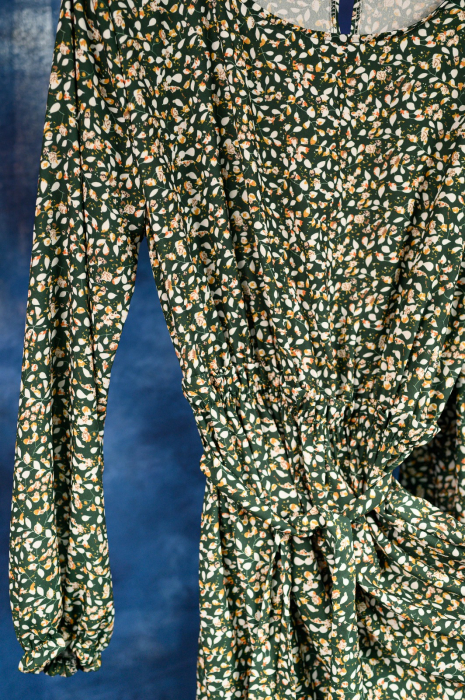 Rochie Midi Verde Inchis Cu Floricele [2]