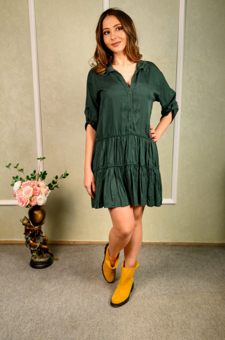 Rochie Verde Scurtă Tip Cămașă [1]