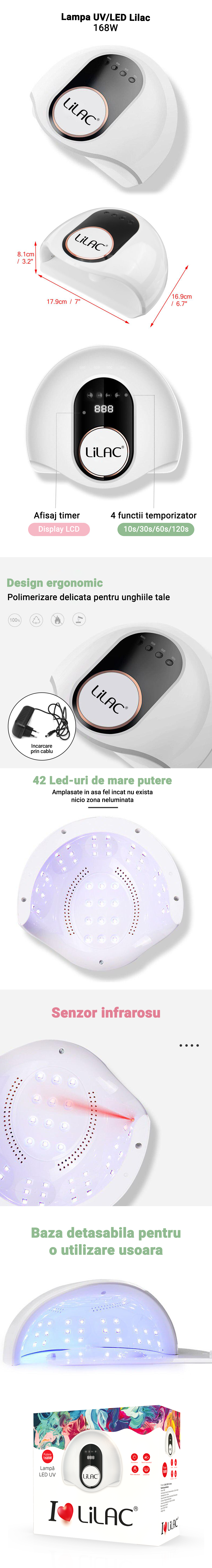 Lampa unghii uv/led Lilac 168 W cu baza detasabila [3]
