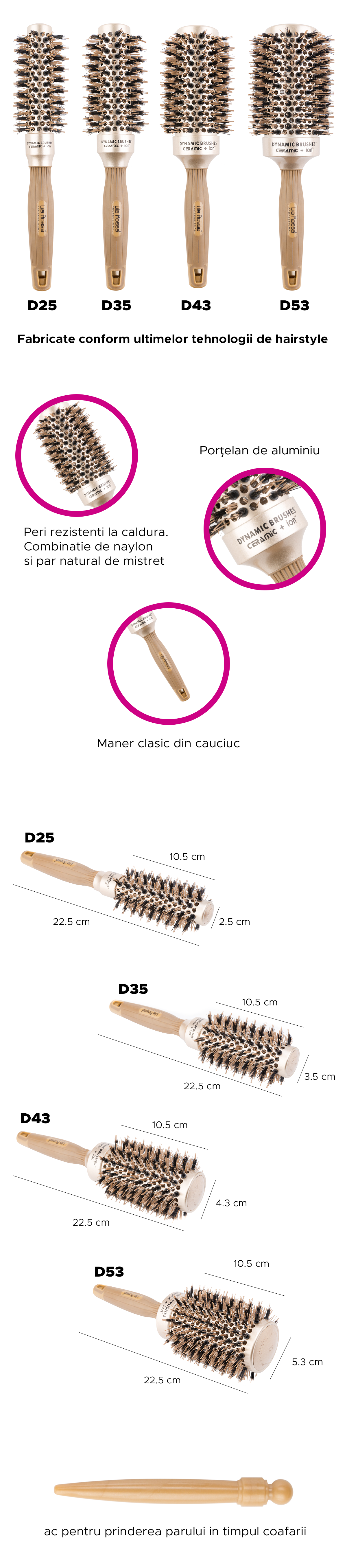 Set 4 perii de par din ceramica Lila Rossa Dynamic Brush [1]