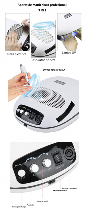 Aparat manichiura 3 in 1 - aspirator, freza, lampa LED [6]