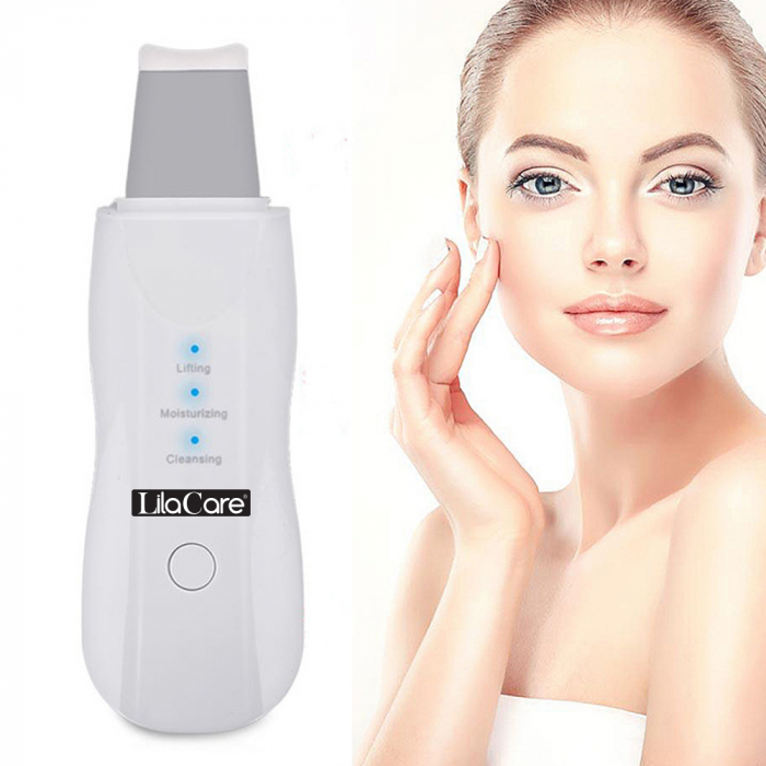 Aparat de curatare faciala cu ultrasunete Lila Care, dispozitiv cu ioni, indepartare puncte negre, hidratare, skin scrubber, peeling, curatare ten, anti rid, anti imbatranire, acumulator, alb [5]
