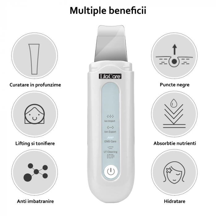 Aparat de curatare faciala si masaj Lila Care, indepartarea punctelor negre, lifting si tonifiere, anti imbatranire, absorbtie nutrienti, alb [3]