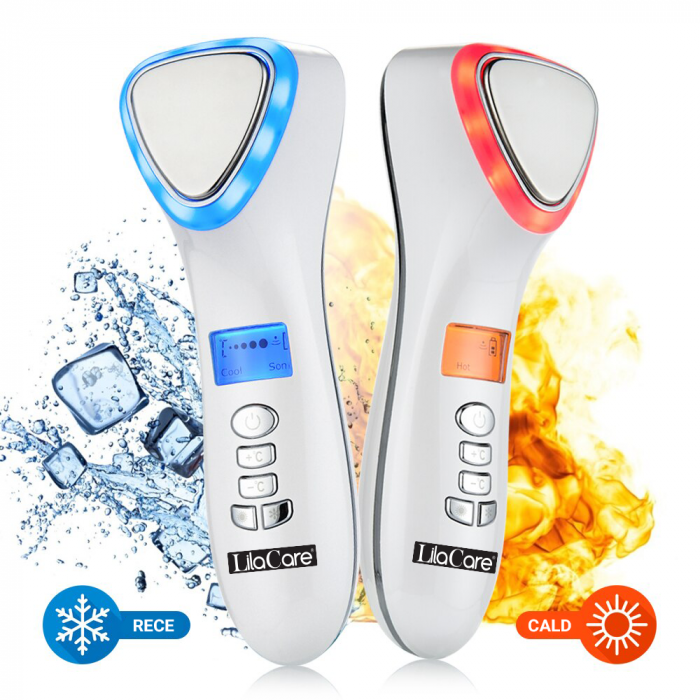 Aparat masaj facial Lila Care, pentru indepartarea liniilor fine, vibratii cu ultrasunete, masaj rece/cald, foton, functie de intinerire, alb [6]