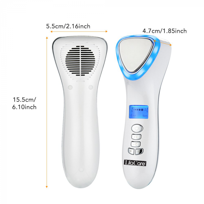 Aparat masaj facial Lila Care, pentru indepartarea liniilor fine, vibratii cu ultrasunete, masaj rece/cald, foton, functie de intinerire, alb [13]