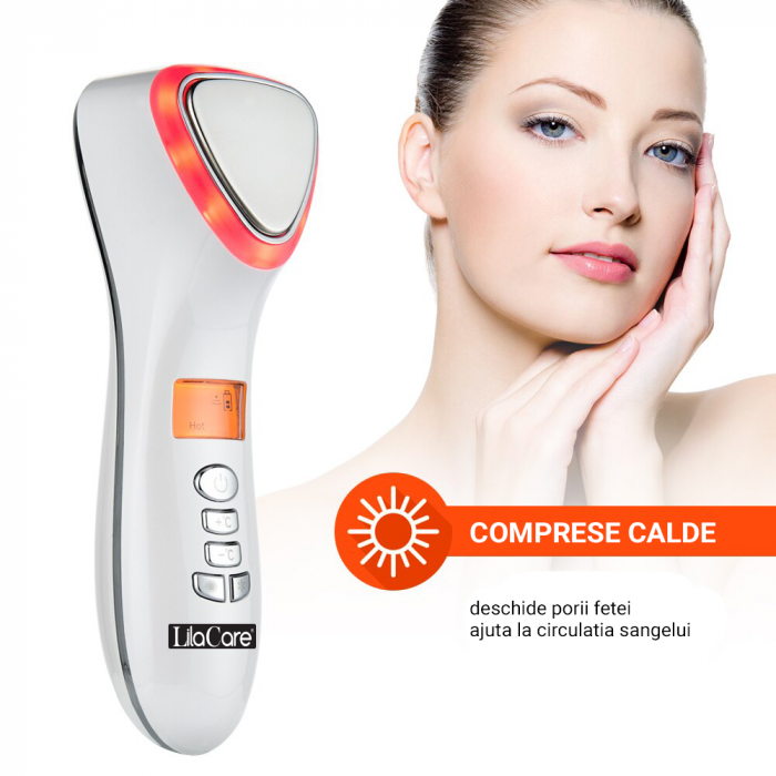 Aparat masaj facial Lila Care, pentru indepartarea liniilor fine, vibratii cu ultrasunete, masaj rece/cald, foton, functie de intinerire, alb [7]