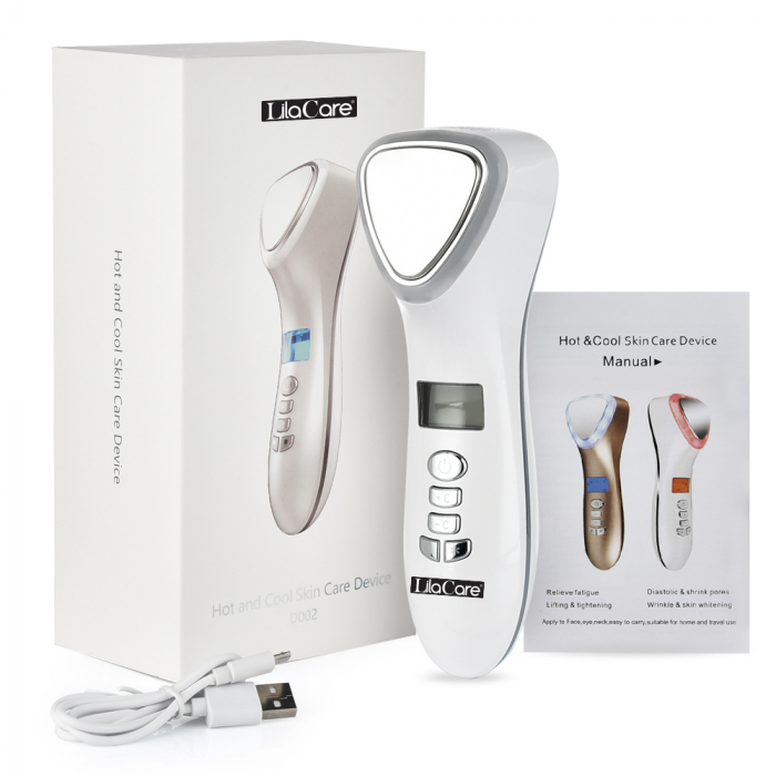 Aparat masaj facial Lila Care, pentru indepartarea liniilor fine, vibratii cu ultrasunete, masaj rece/cald, foton, functie de intinerire, alb [4]