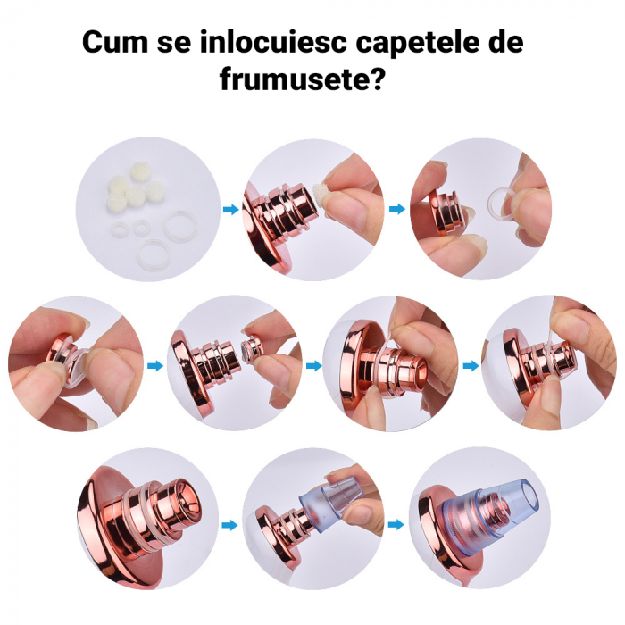Aspirator facial Lila Care, ingrijire ten, indepartarea punctelor negre, minimizarea porilor, putere de aspirare mare, 3 nivele de rezistenta, 5 capete inlocuibile, portabil, alb [2]