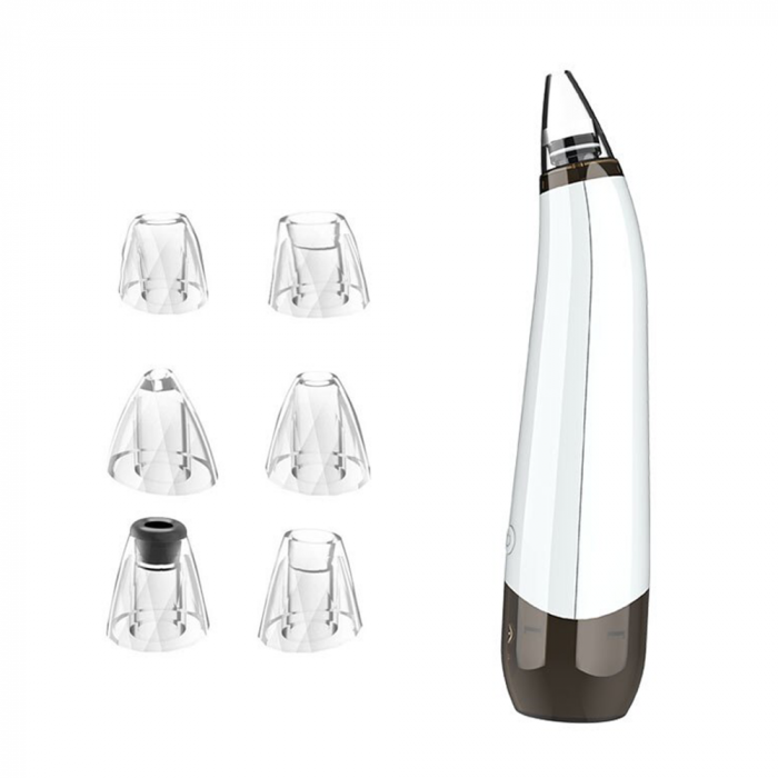Aspirator facial Lila Care, ingrijire ten, indepartarea punctelor negre, minimizarea porilor, putere de aspirare mare, 6 capete inlocuibile, 3 nivele de rezistenta, ecran HD LED, portabil, alb-negru [6]