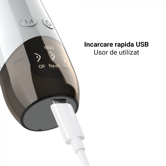 Aspirator facial Lila Care, ingrijire ten, indepartarea punctelor negre, minimizarea porilor, putere de aspirare mare, 6 capete inlocuibile, 3 nivele de rezistenta, ecran HD LED, portabil, alb-negru [3]