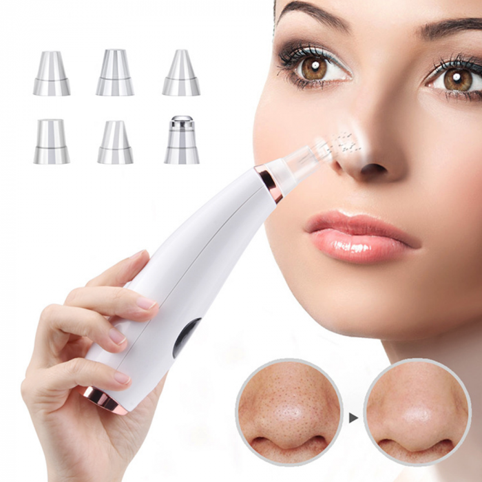 Aspirator facial Lila Care, ingrijire ten, indepartarea punctelor negre, minimizarea porilor, putere de aspirare mare, 6 capete inlocuibile, 7 nivele de rezistenta, portabil, alb [7]