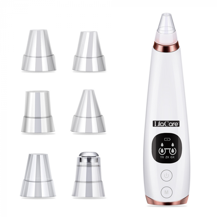 Aspirator facial Lila Care, ingrijire ten, indepartarea punctelor negre, minimizarea porilor, putere de aspirare mare, 6 capete inlocuibile, 7 nivele de rezistenta, portabil, alb [3]