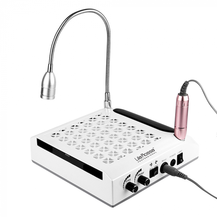 Aspirator manichiura multifunctional 4 in 1, Lila Rossa, cu pila electrica, colector praf, lampa led si suport maini [5]