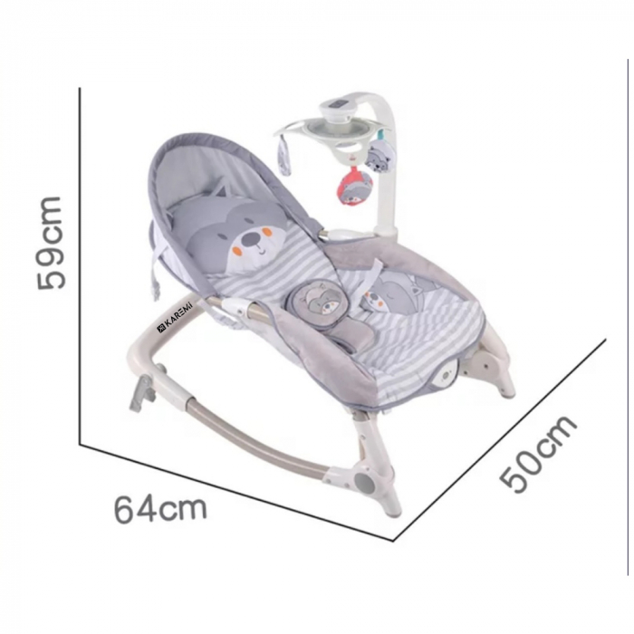 Balansoar copii cu vibratii KAREMI cu sunete si camp magnetic pentru leganat, gri deschis [2]