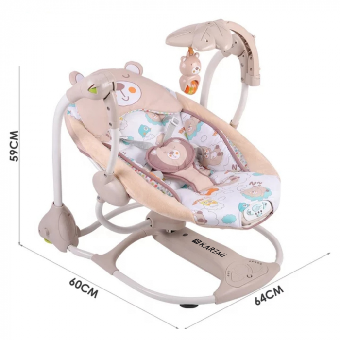 Balansoar copii cu vibratii KAREMI cu sunete si camp magnetic pentru leganat, maro deschis [5]
