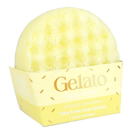 Burete de baie infuzat cu unt de corp si uleiuri esentiale Vanilla & Tonka Gelato Body Buffer 200g, Bomb Cosmetics [1]
