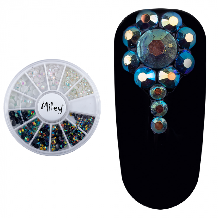 Carusel decor unghii, mix strasuri cu reflexii, alb/negru [3]