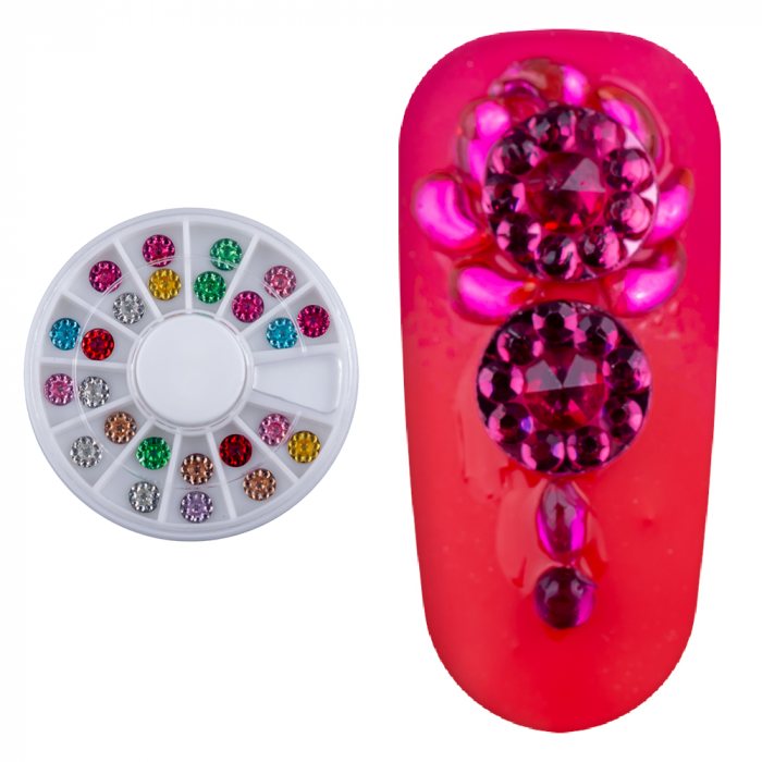 Carusel decoratiuni unghii, strasuri rotunde, multicolore [2]