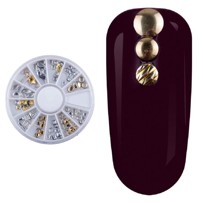 Carusel metalic unghii, figuri geometrice, silver si gold [3]
