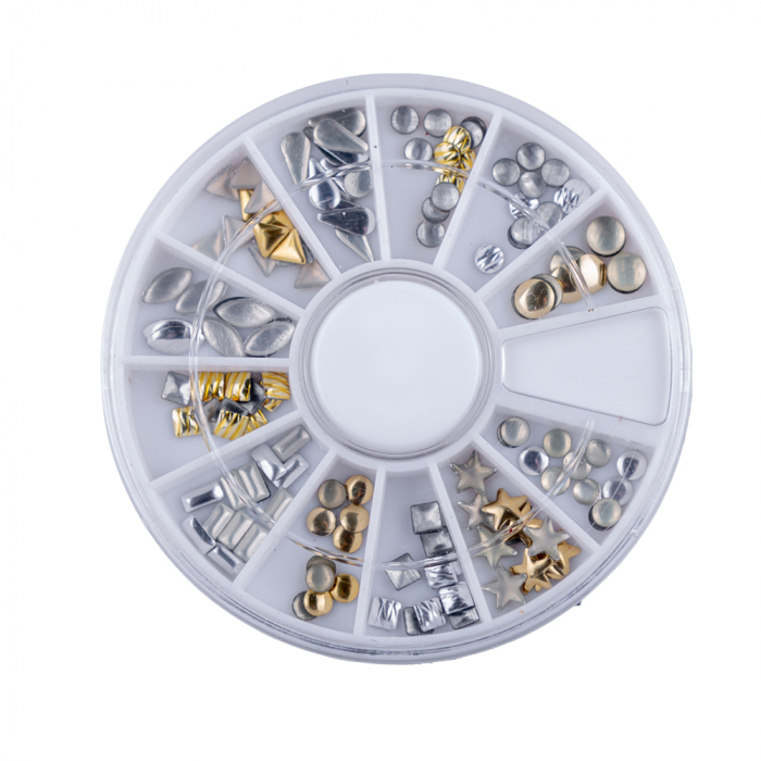 Carusel metalic unghii, figuri geometrice, silver si gold [5]