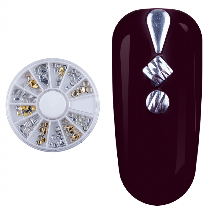 Carusel metalic unghii, figuri geometrice, silver si gold [4]