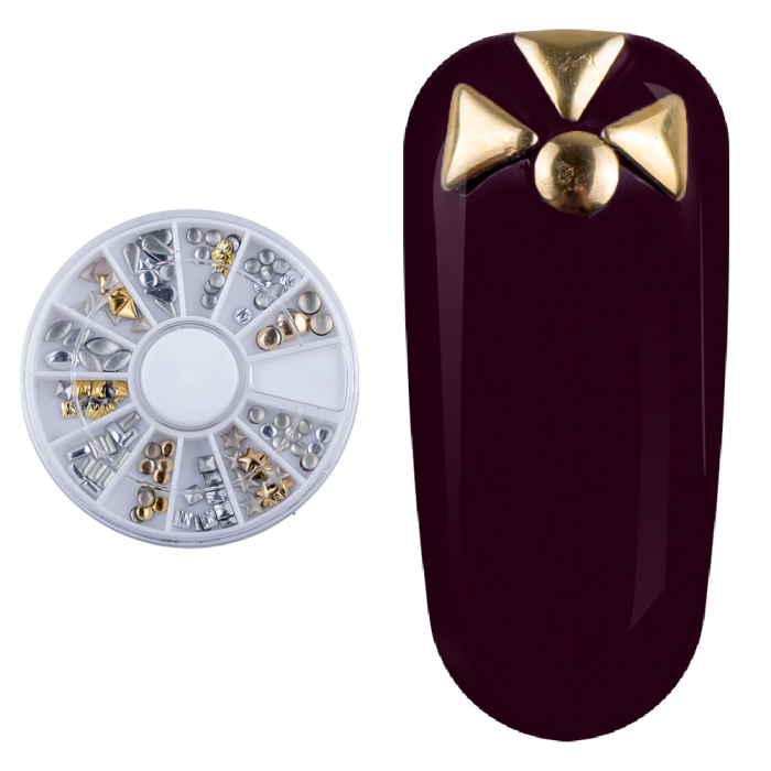 Carusel metalic unghii, figuri geometrice, silver si gold [2]