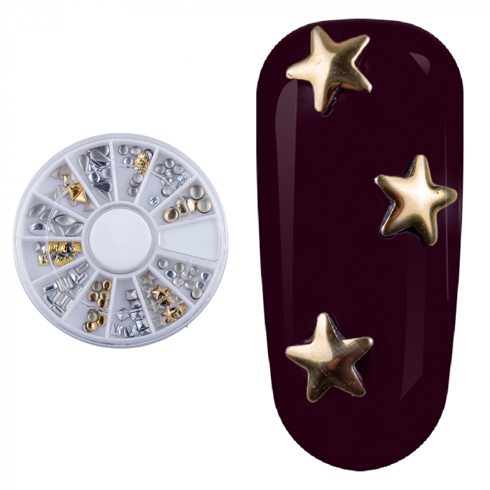 Carusel metalic unghii, figuri geometrice, silver si gold [1]