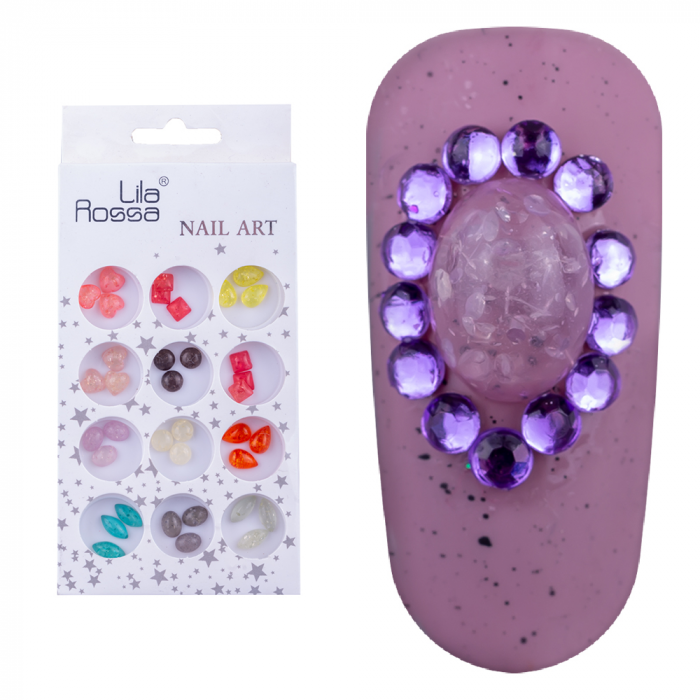 Decoratiuni pentru unghii, Lila Rossa, mix de pietre multicolore [6]