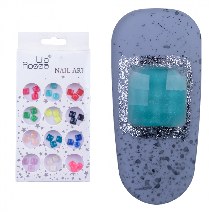 Decoratiuni pentru unghii, Lila Rossa, pietre patrate multicolore [5]