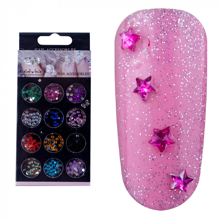 Decoratiuni unghii, Lila Rossa, strasuri multicolore [6]