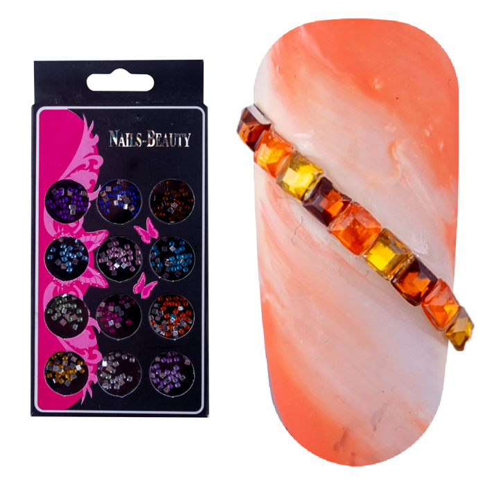 Decoratiuni unghii, Lila Rossa, strasuri patrate multicolore [2]