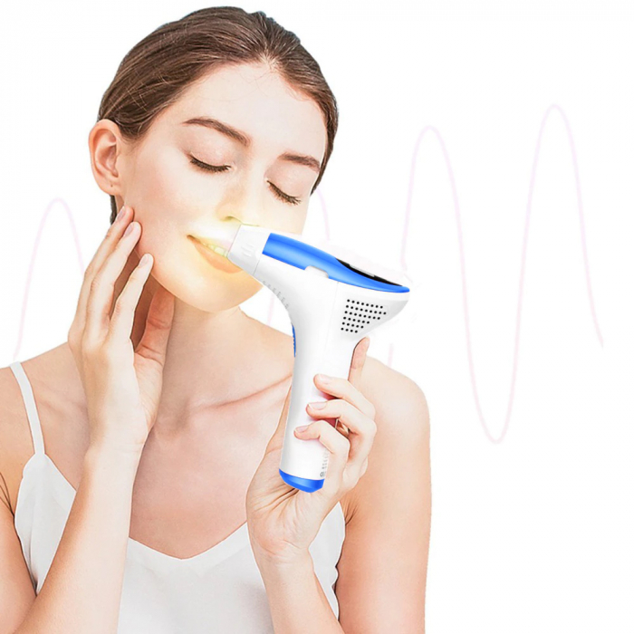 Epilator IPL cu maner, Lila Care, 500.000 pulsatii, display LCD, 5 trepte de intensitate, 3 capete, Alb/Albastru [3]