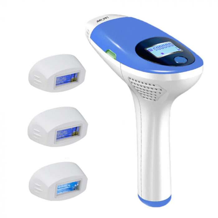 Epilator IPL cu maner, Lila Care, 500.000 pulsatii, display LCD, 5 trepte de intensitate, 3 capete, Alb/Albastru [4]