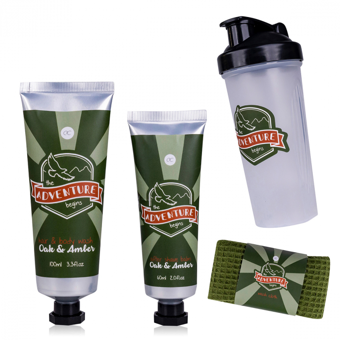 Set cadou barbati, gel de dus, balsam after shave, prosop, Bath set ADVENTURE COLLECTION in drinking bottle (ca. 600ml, also suitable for Protein Shakes etc.), incl. 100ml hair body wash, 60ml after [2]