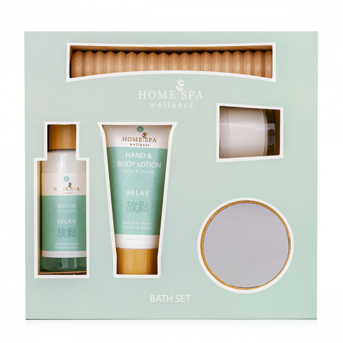 Set cadou femei, ulei de dus, lotiune de maini, aparat de masaj, lumanare parfumata, Bath set HOME SPA in wooden storage box, incl. 100ml bath oil, 60ml hand body lotion, fragrance candle, mirror, w [4]