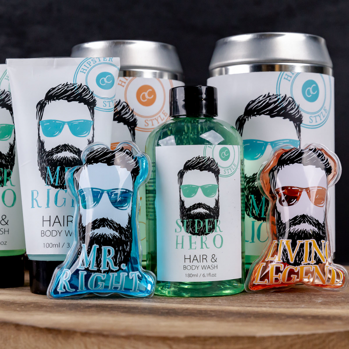 Set cadou barbati, gel de dus, 45ml mini shower gel HIPSTER STYLE, 3 designs asst., fragrance: Oak Citrus, col. white/orange/blue, PU 24 in candy jar / 1 jar per inner carton / 4 per outer carton, s [2]