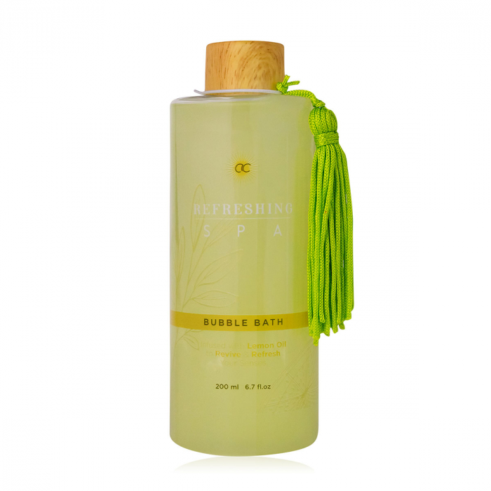 spumant, 200ml bubble bath REFRESHING SPA in bottle with tassel, infused with Lemon Oil, fragrance: Lemon Jasmine, col. green/yellow, PU 6/24, set cadou craciun [2]