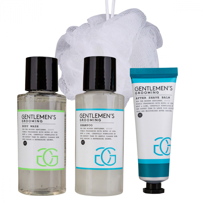 Set cadou barbati, gel de dus, sampon, balsam after shave, burete, Travel set GENTLEMEN'S GROOMING in hangable wash bag, incl. 100ml body wash, 100ml shampoo, 30ml after shave balm, 15g net sponge, fr [5]