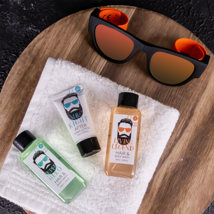 Set cadou barbati, gel de dus, after shave , ochelari soare, Bath set HIPSTER STYLE in paper gift box, incl. 2 * 60ml hair body wash, 20ml after shave lotion and Wrist Slap Foldable Sunglasses, frag [2]
