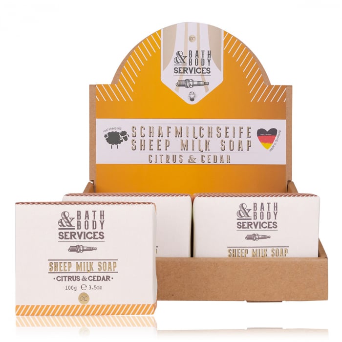 Set cadou barbati, sapun, 100g sheep milk soap BATH BODY SERVICES, handmade, fragrance: men´s musk, col. orange, PU 14 in display, set cadou craciun [1]