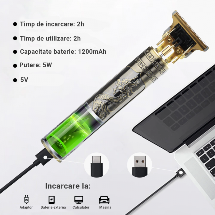 Masina de tuns Karemi, cu acumulator, trimmer, incarcare USB, 5 W, negru [4]