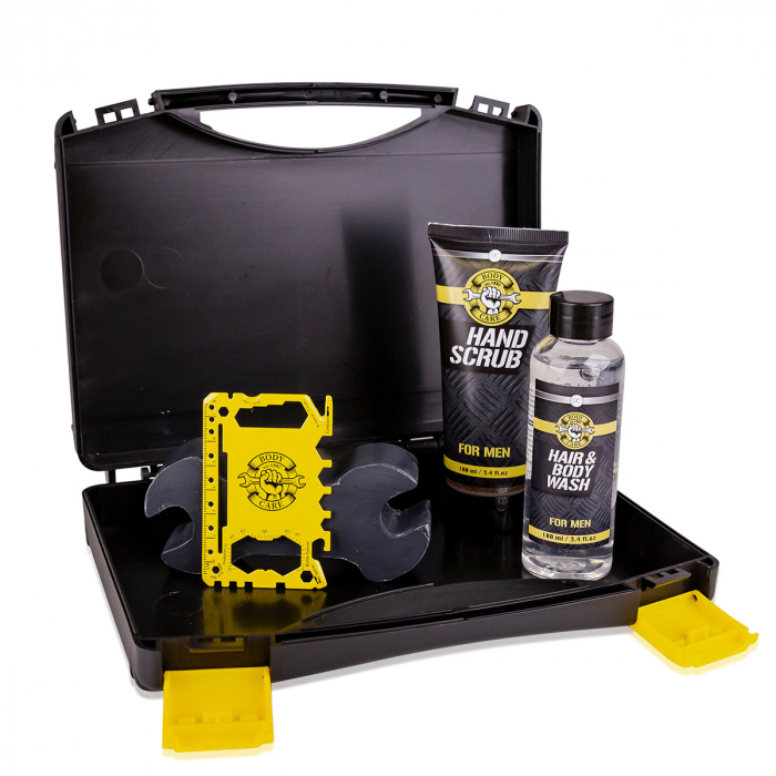 Set cadou barbati, gel de dus, scrub, sapun, perie, Bath set BATH BODY TOOLS in tool box, incl. 100ml hair body wash, 100ml hand scrub for dirty hands, 120g wrench soap, multi tool, fragrance: Mus [1]