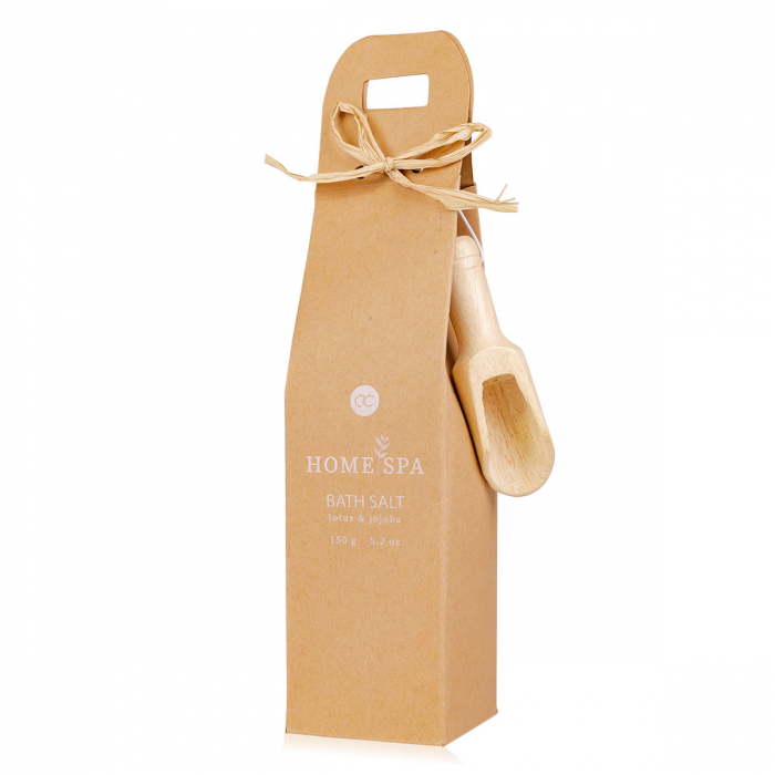 Set cadou femei, sare de baie, lingurita de lemn, 150g bath salt HOME SPA in paper gift box incl. wooden spoon, fragrance: Lotus Jojoba, col. mint green/brown/white, PU 12/48, set cadou craciun [2]