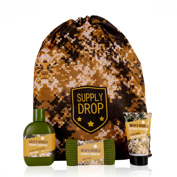 Set cadou barbati, gel de dus, after shave , prosop, Bath set MEN'S WORLD in Gym Bag with camouflage print, incl. 200ml body wash, 75ml after shave balm, 30 * 30cm towel, fragrance: Oak Amber, col.: [4]