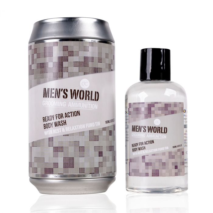Set cadou barbati, gel de dus, 180ml body wash MEN'S WORLD in bottle in coin bank (shape: beer can), fragrance: Oak Amber, col.: cream/brown/grey, PU 6/24, set cadou craciun [3]