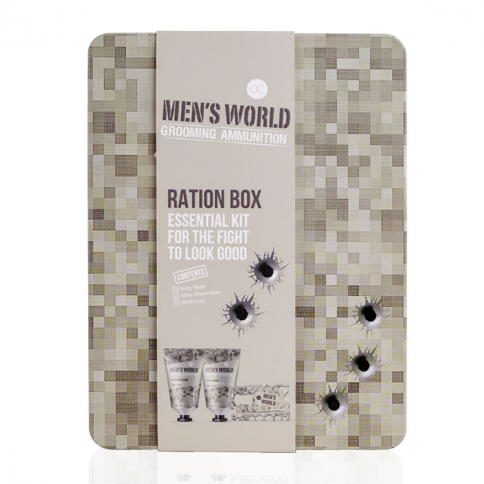 Set cadou barbati, gel de dus, after shave , multi-tool, Gift set MEN'S WORLD in tin box, incl. 50ml body wash, 50ml after shave balm, multi tool, fragrance: Oak Amber, col.: cream/brown/grey, PU 6/ [2]