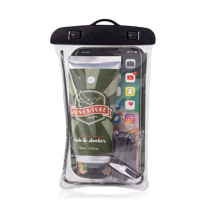 Set cadou barbati, gel de dus, Bath set ADVENTURE COLLECTION in waterproof cell phone pouch, incl. 60ml hair body wash, fragrance: Oak Amber, col. green/orange, PU 6/24, set cadou craciun [4]