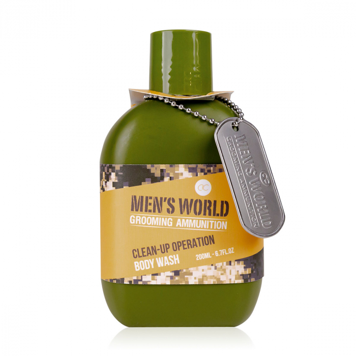 Set cadou barbati, gel de dus, 200ml body wash MEN'S WORLD in bottle, inkl. dog tag, fragrance: Oak Amber, col.: olive green/ochre/orange, PU 6/24, set cadou craciun [2]